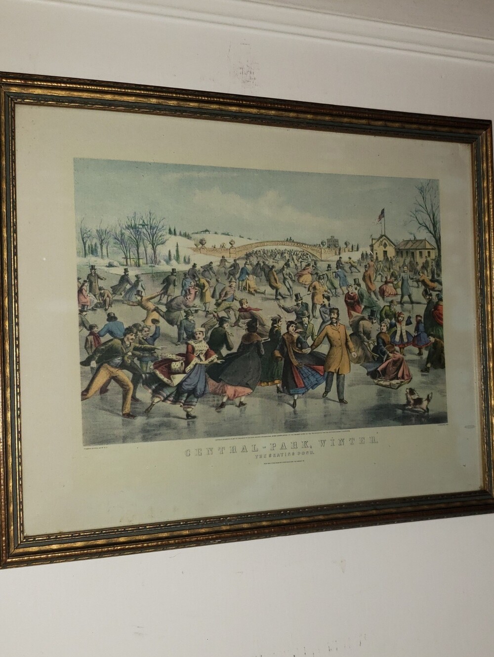 Vintage Framed "Central-Park Winter" Art Print Of 1802 Currier & Ives Lithograph